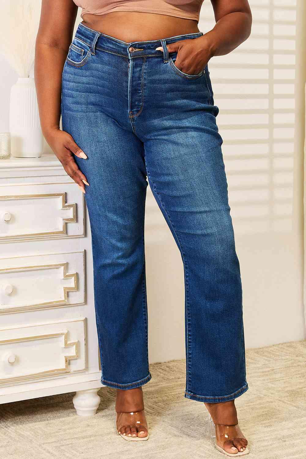 Judy Blue Straight Leg Jeans with Pockets - SwagglyLife Home & Fashion