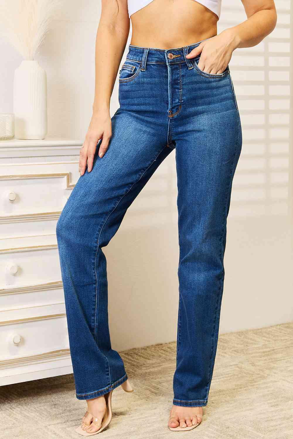 Judy Blue Straight Leg Jeans with Pockets - SwagglyLife Home & Fashion