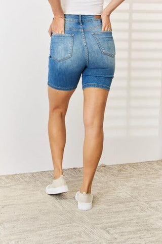 Judy Blue Tummy Control Double Button Bermuda Denim Shorts - SwagglyLife Home & Fashion