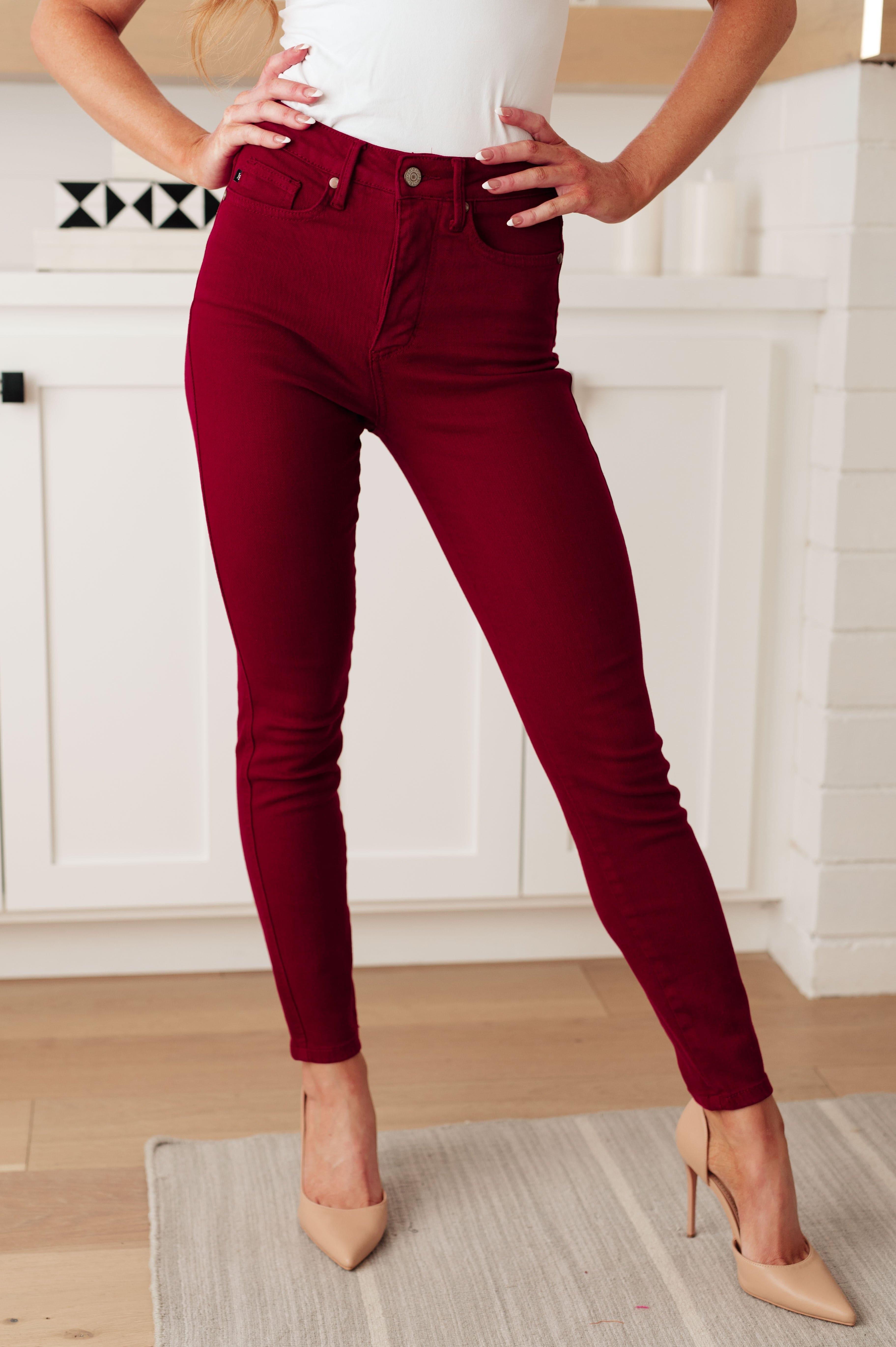 Judy Blue Wanda High Rise Control Top Skinny Jeans Scarlet - SwagglyLife Home & Fashion