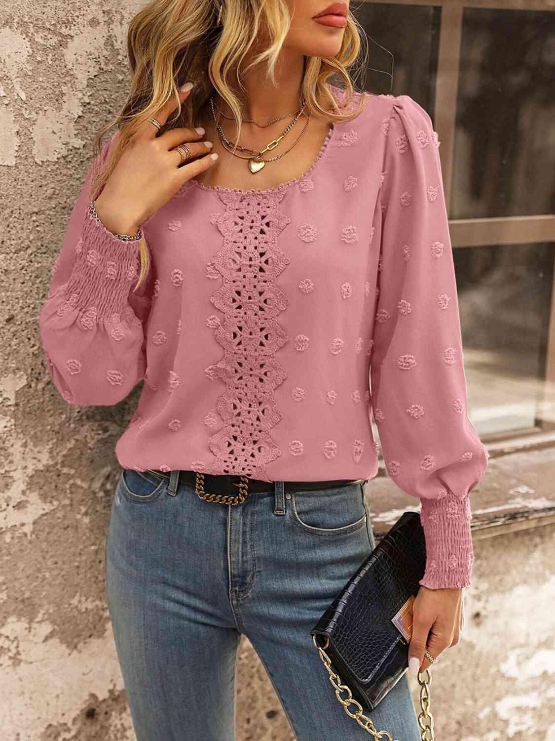 Julia Swiss Dot Lace Detail Blouse - SwagglyLife Home & Fashion