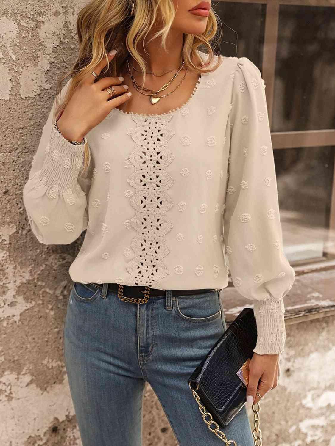 Julia Swiss Dot Lace Detail Blouse - SwagglyLife Home & Fashion