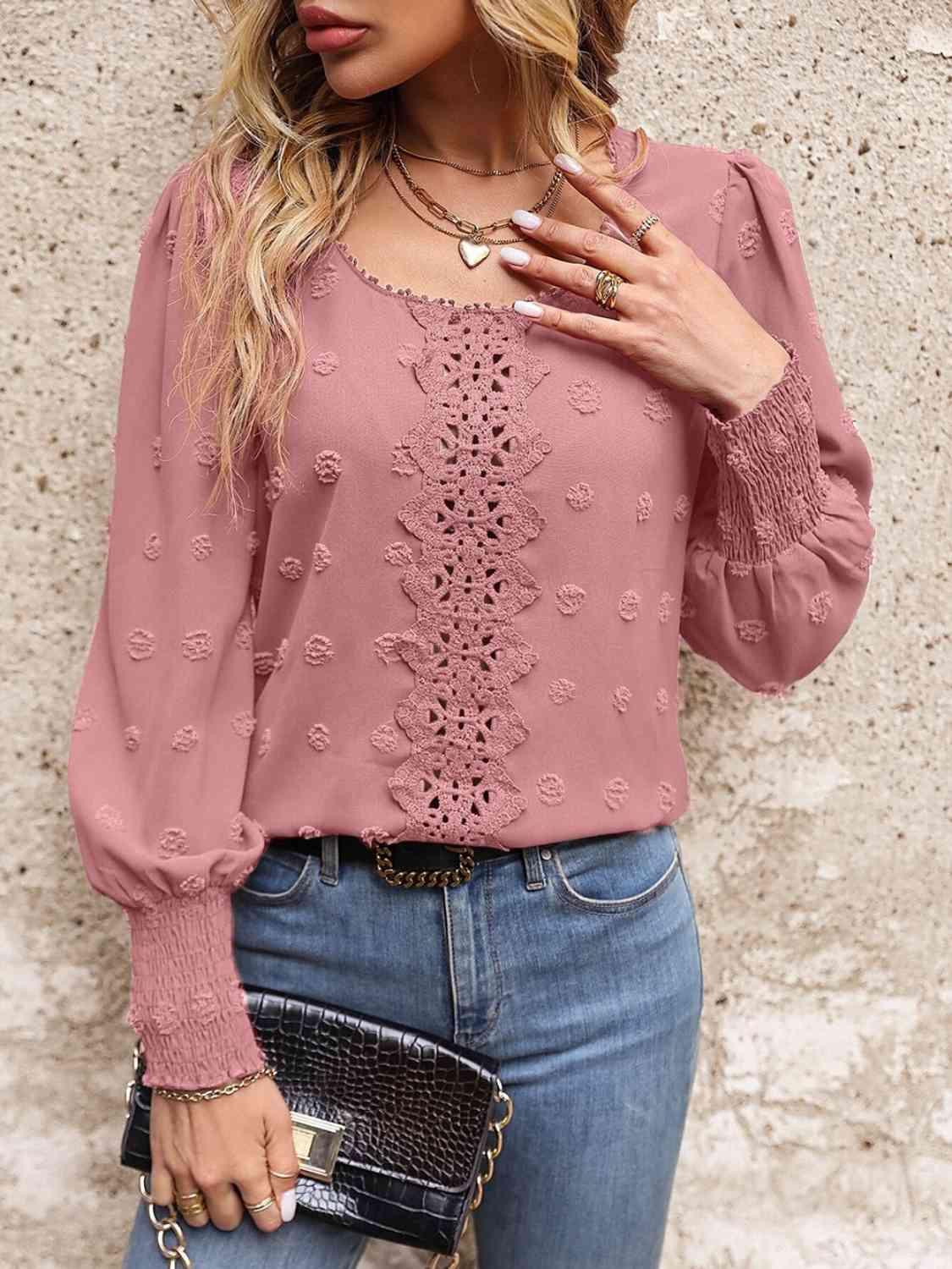 Julia Swiss Dot Lace Detail Blouse - SwagglyLife Home & Fashion