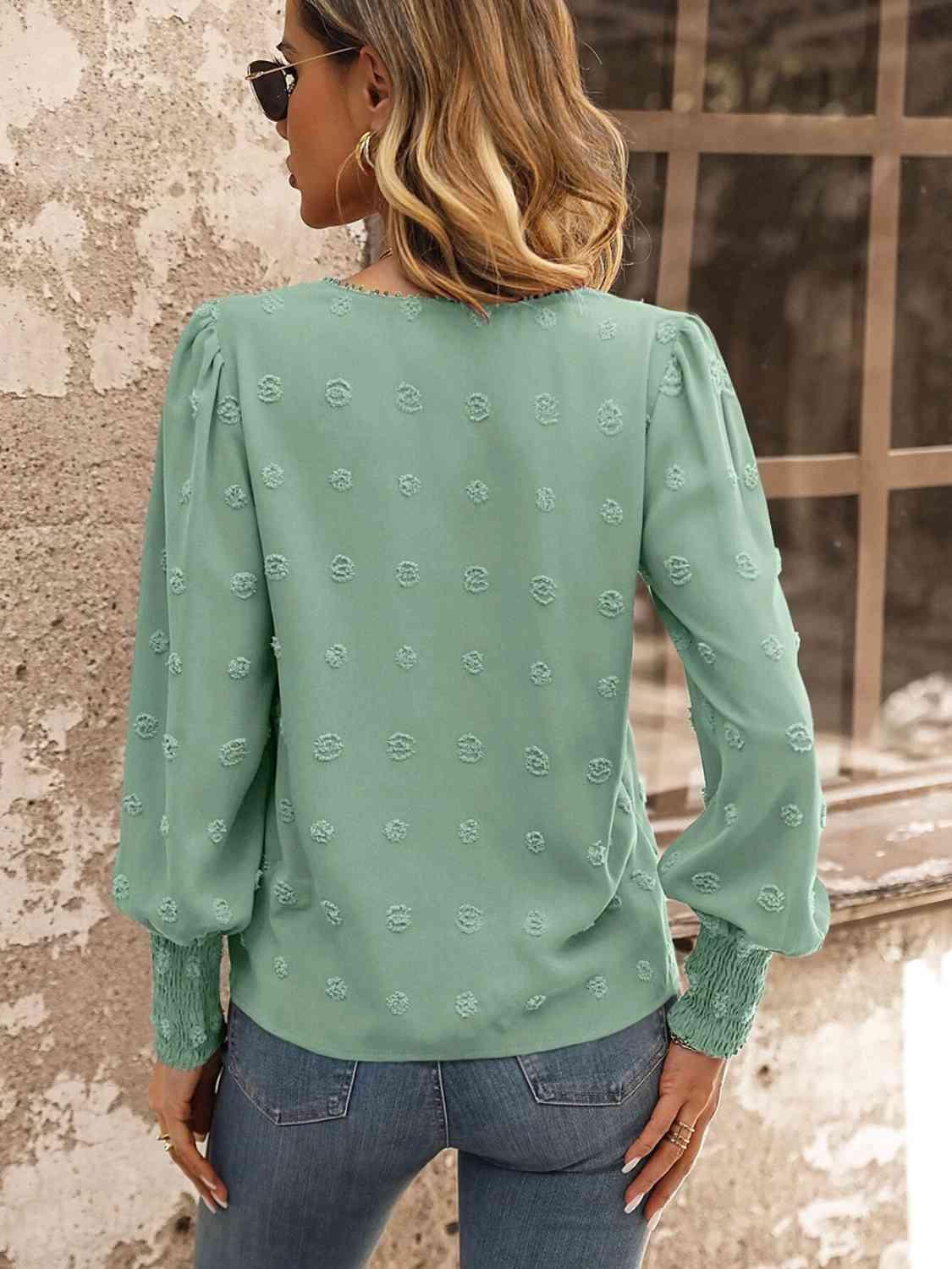 Julia Swiss Dot Lace Detail Blouse - SwagglyLife Home & Fashion