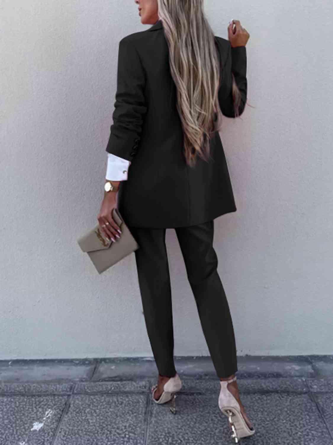 Juliette Lapel Collar Long Sleeve Blazer and Pants Set - SwagglyLife Home & Fashion
