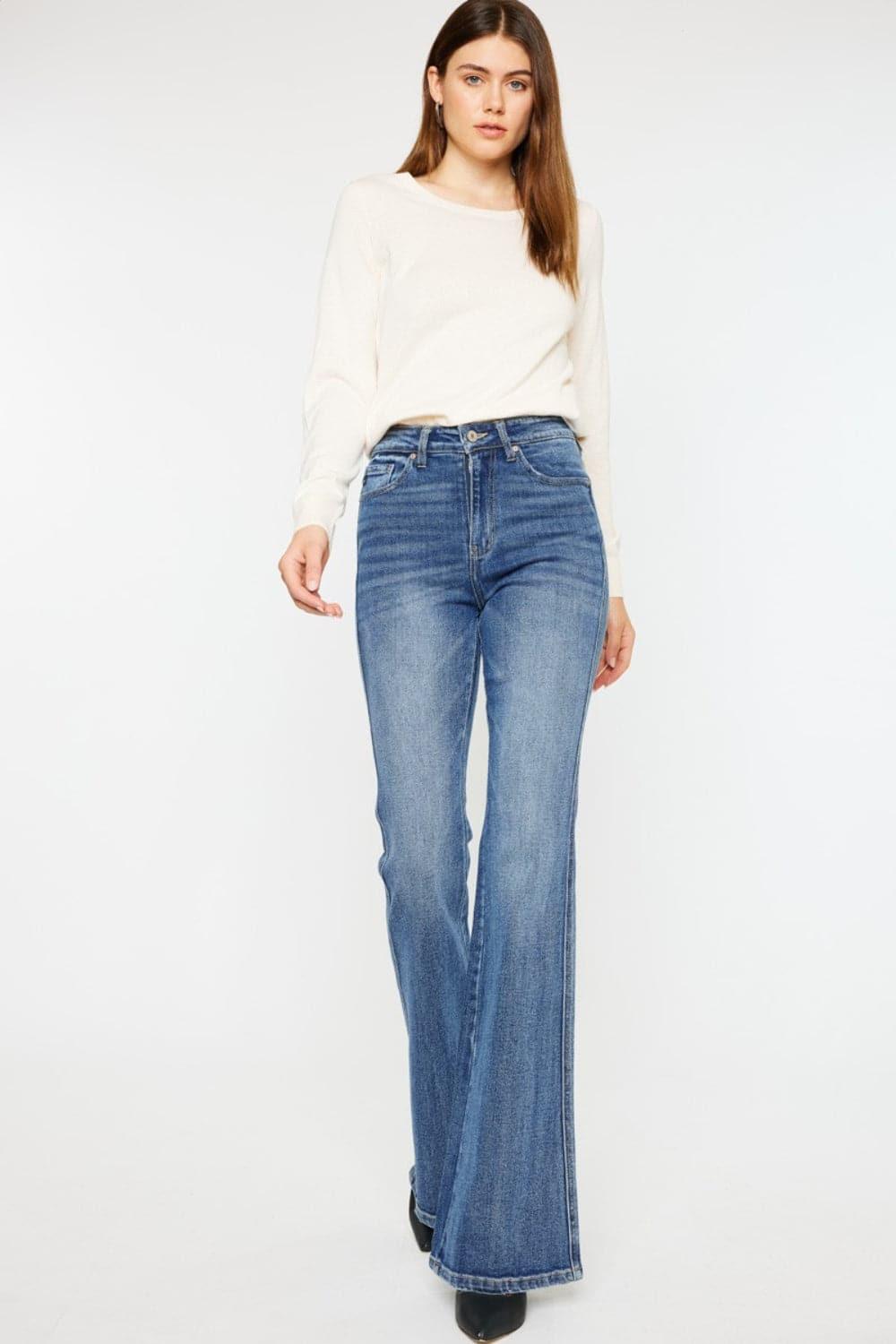 Kancan Cat's Whiskers High Waist Flare Jeans - SwagglyLife Home & Fashion