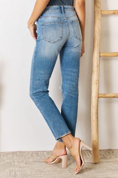 Kancan High Rise Distressed Slim Straight Jeans - SwagglyLife Home & Fashion