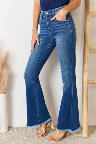 Kancan High Rise Raw Hem Flare Jeans - SwagglyLife Home & Fashion