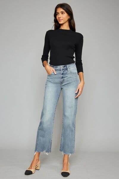 Kancan High Waist Raw Hem Cropped Wide Leg Jeans - SwagglyLife Home & Fashion