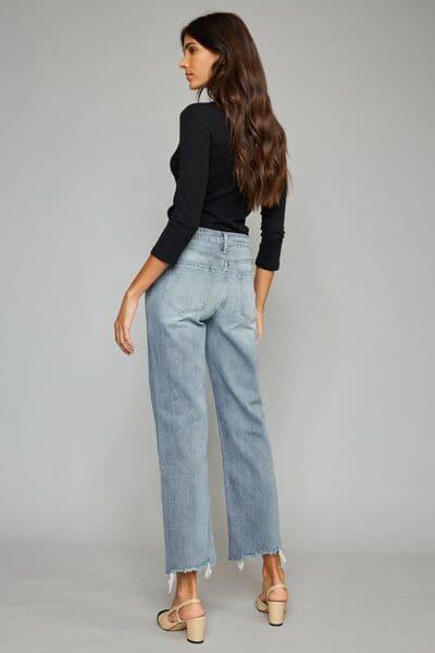 Kancan High Waist Raw Hem Cropped Wide Leg Jeans - SwagglyLife Home & Fashion