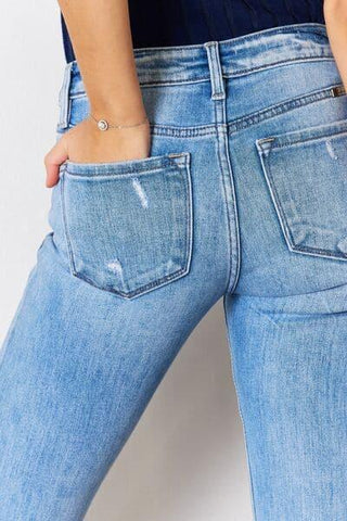 Kancan Mid Rise Raw Hem Flare Jeans - SwagglyLife Home & Fashion