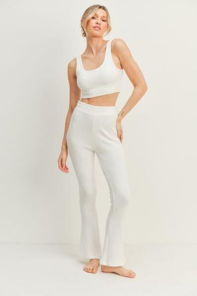 Kimberly C Waffle Tank and High Waist Flare Pants Set - SwagglyLife Home & Fashion