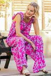 Kori America Printed Sleeveless Wide Leg Jumpsuit - SwagglyLife Home & Fashion