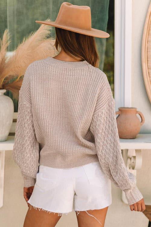 Lana Round Neck Lantern Sleeve Sweater - SwagglyLife Home & Fashion