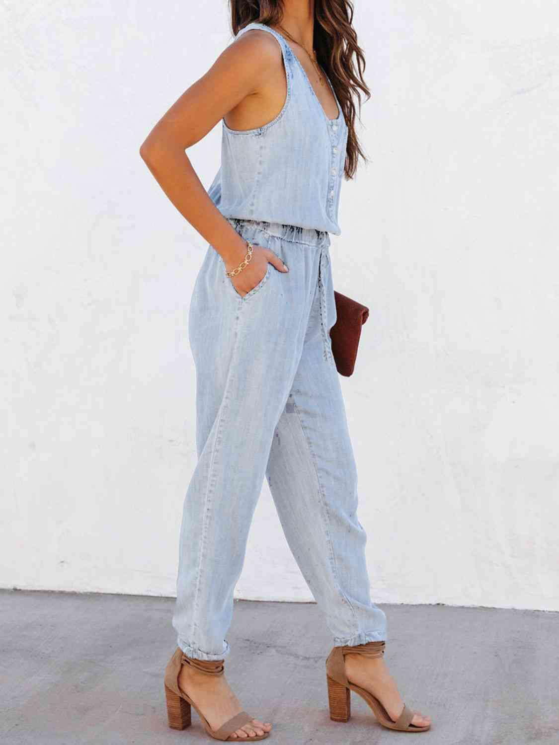 Lara Drawstring Waist Sleeveless Jumpsuit - SwagglyLife Home & Fashion