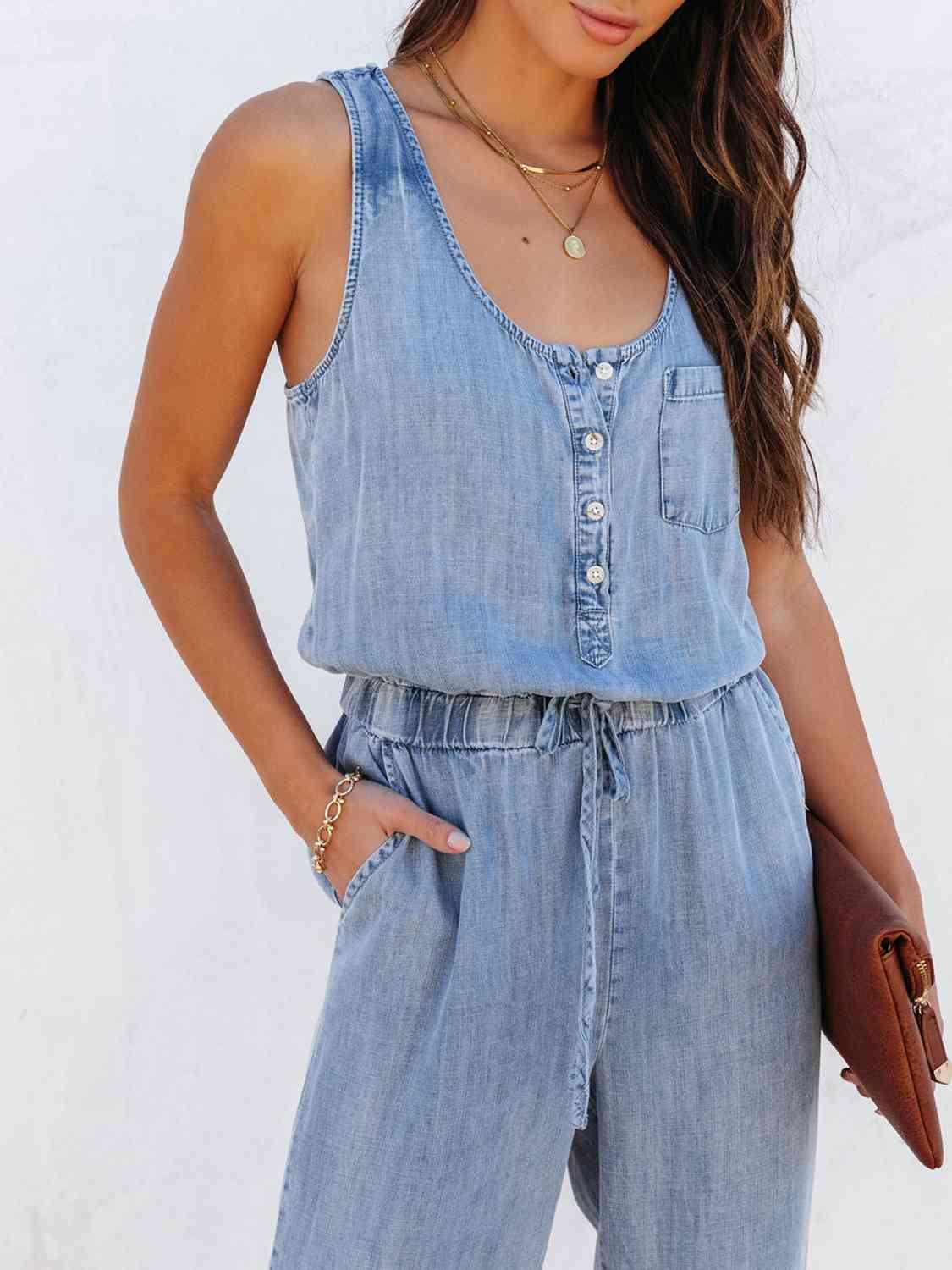 Lara Drawstring Waist Sleeveless Jumpsuit - SwagglyLife Home & Fashion