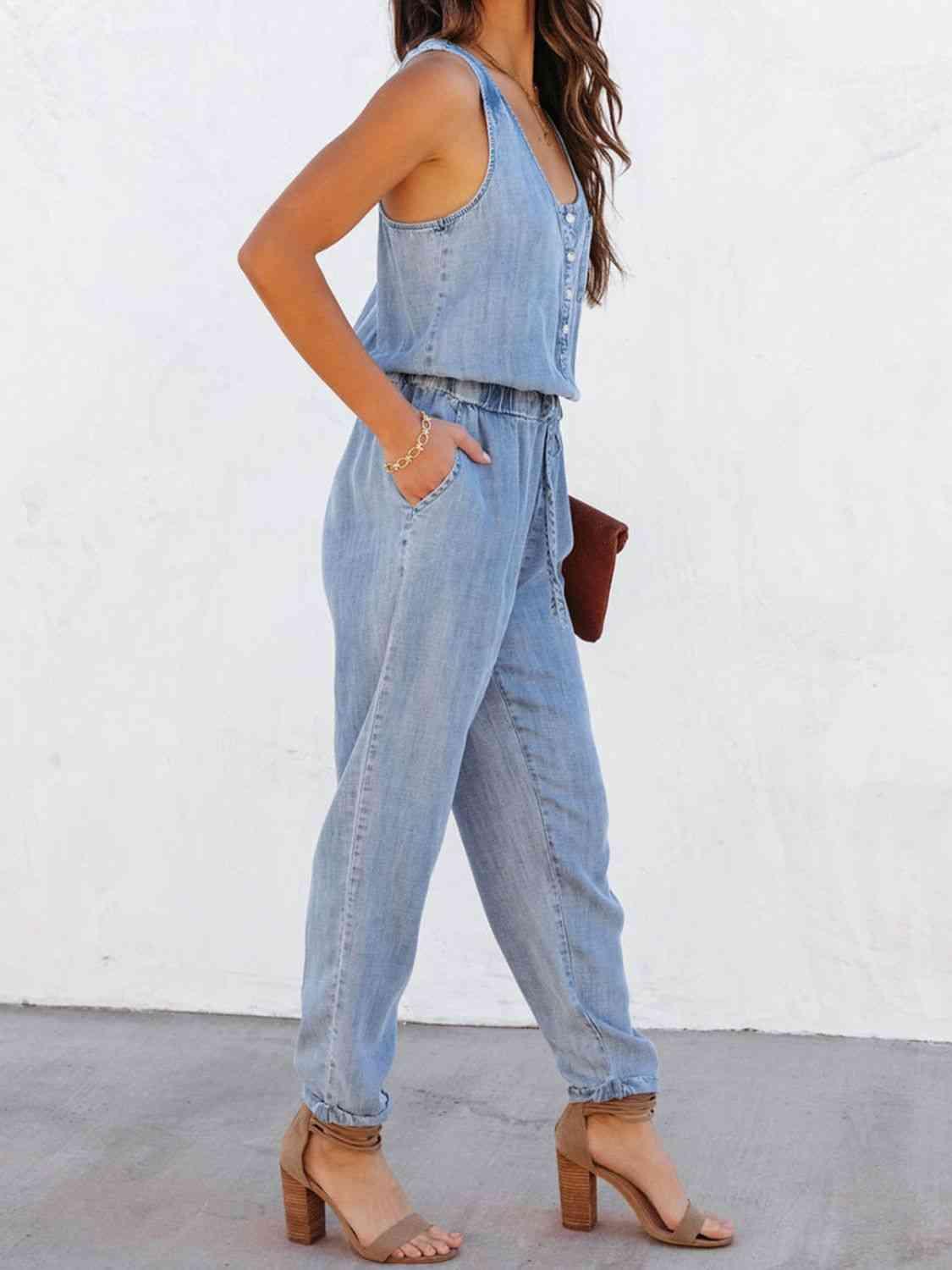 Lara Drawstring Waist Sleeveless Jumpsuit - SwagglyLife Home & Fashion