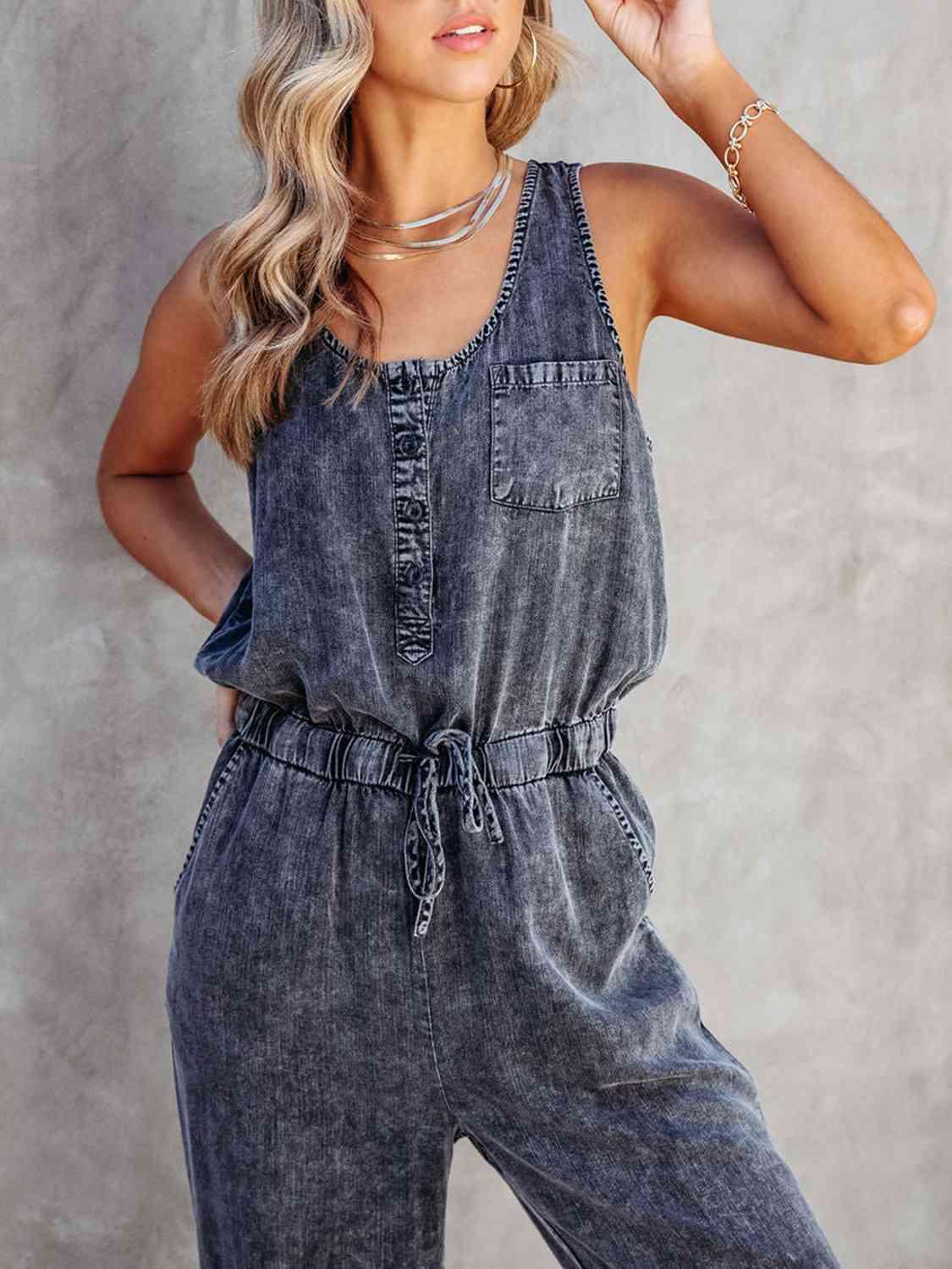 Lara Drawstring Waist Sleeveless Jumpsuit - SwagglyLife Home & Fashion