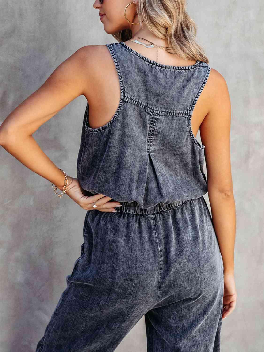 Lara Drawstring Waist Sleeveless Jumpsuit - SwagglyLife Home & Fashion