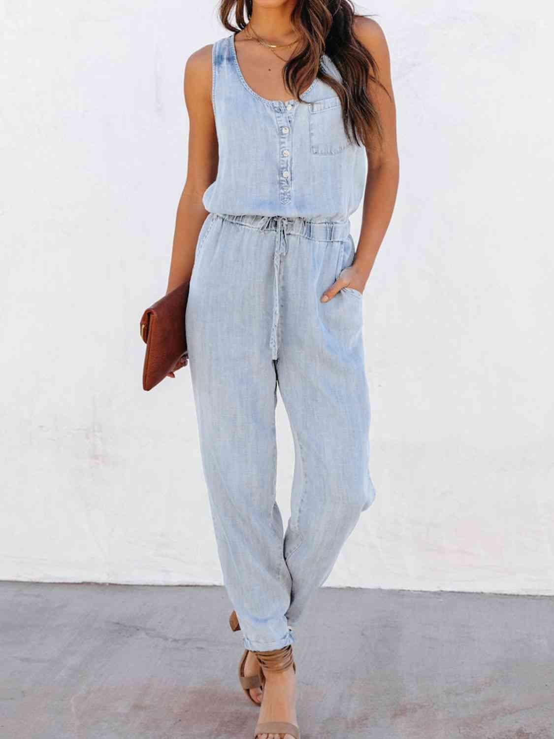 Lara Drawstring Waist Sleeveless Jumpsuit - SwagglyLife Home & Fashion