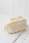 Large Capacity Quilted Makeup Bag in Cream - SwagglyLife Home & Fashion