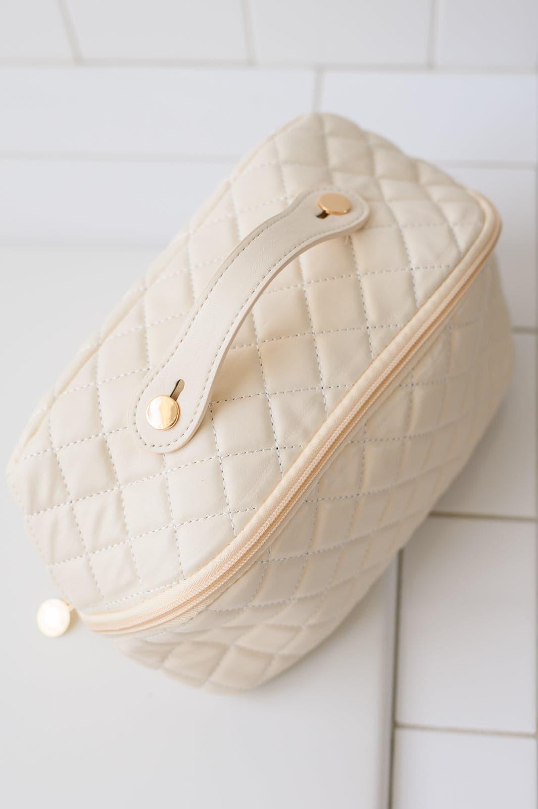 Large Capacity Quilted Makeup Bag in Cream - SwagglyLife Home & Fashion