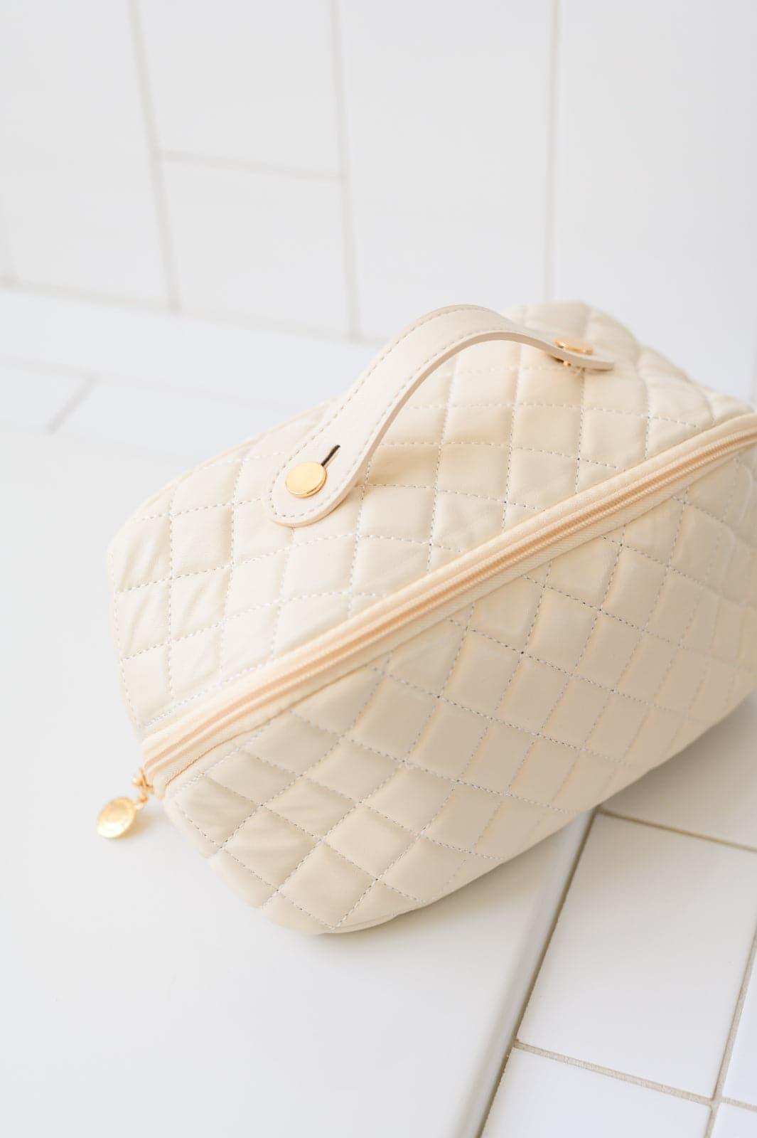 Large Capacity Quilted Makeup Bag in Cream - SwagglyLife Home & Fashion