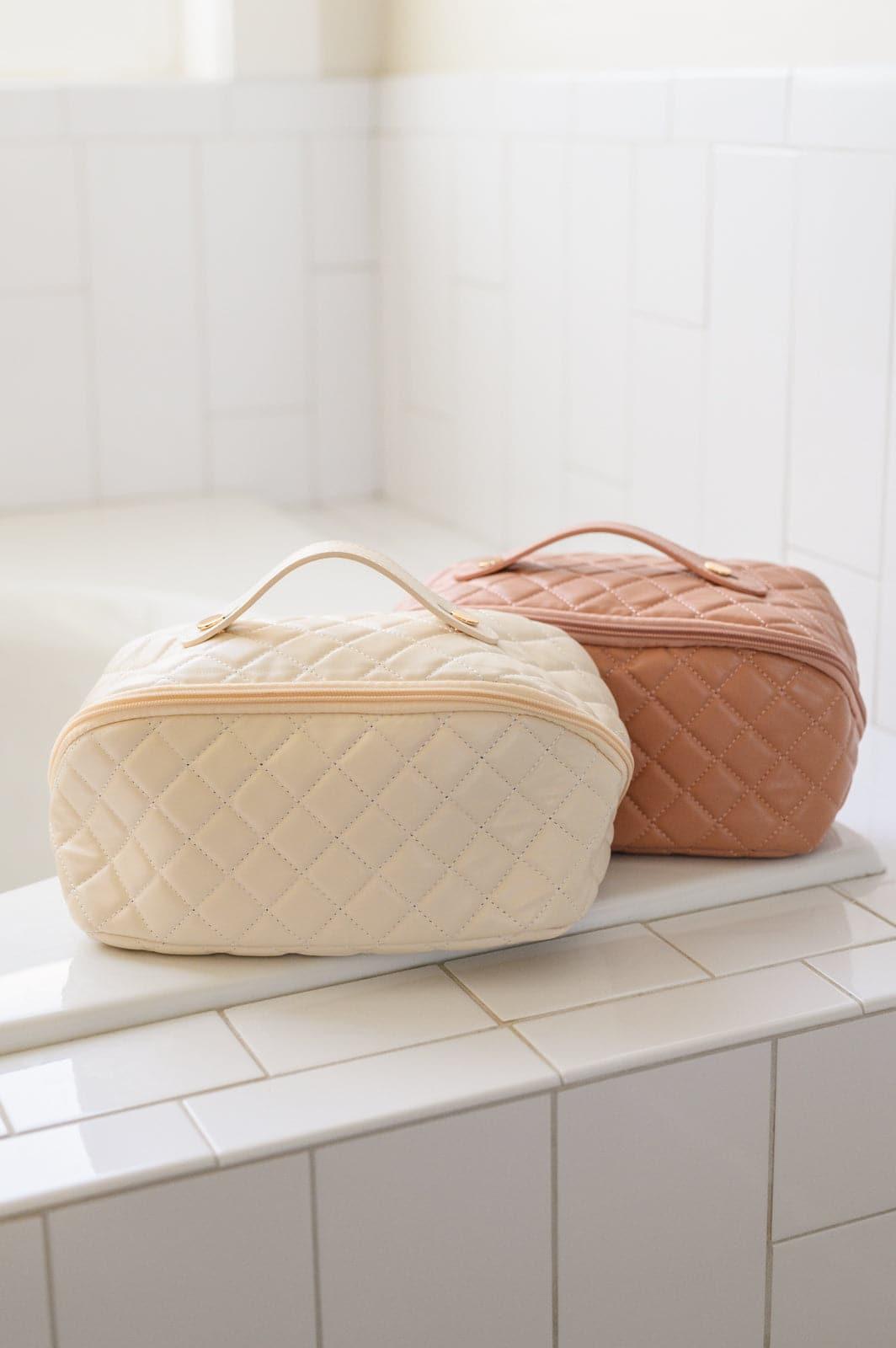 Large Capacity Quilted Makeup Bag in Cream - SwagglyLife Home & Fashion