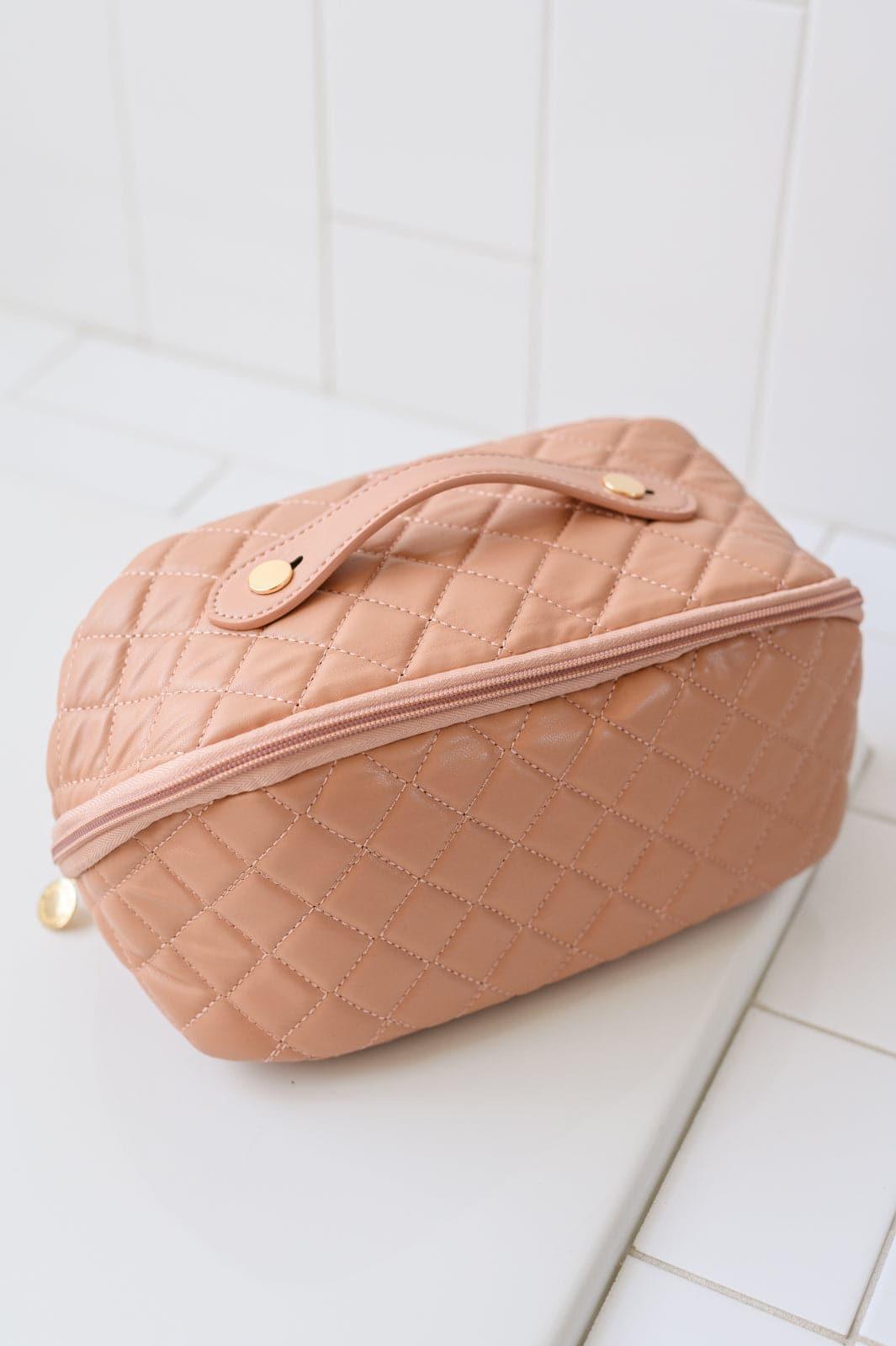 Large Capacity Quilted Makeup Bag in Pink - SwagglyLife Home & Fashion