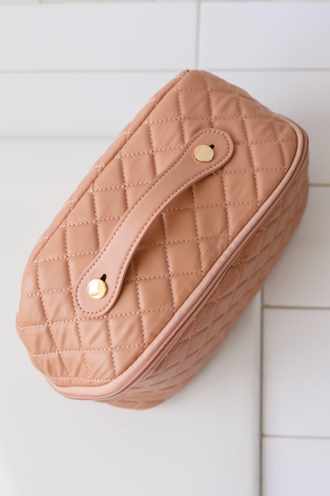 Large Capacity Quilted Makeup Bag in Pink - SwagglyLife Home & Fashion