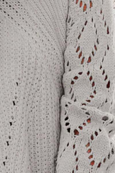 Laurie Openwork Round Neck Lantern Sleeve Sweater - SwagglyLife Home & Fashion