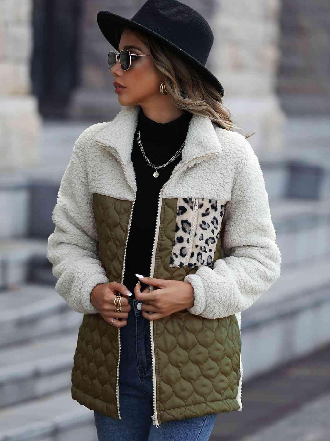 Leona Leopard Color Block Zip-Up Jacket, Multiple Colors - SwagglyLife Home & Fashion