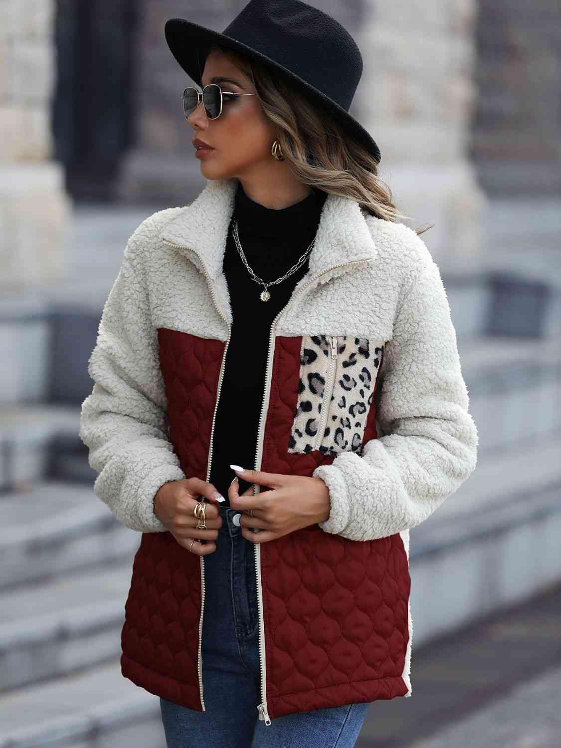 Leona Leopard Color Block Zip-Up Jacket, Multiple Colors - SwagglyLife Home & Fashion