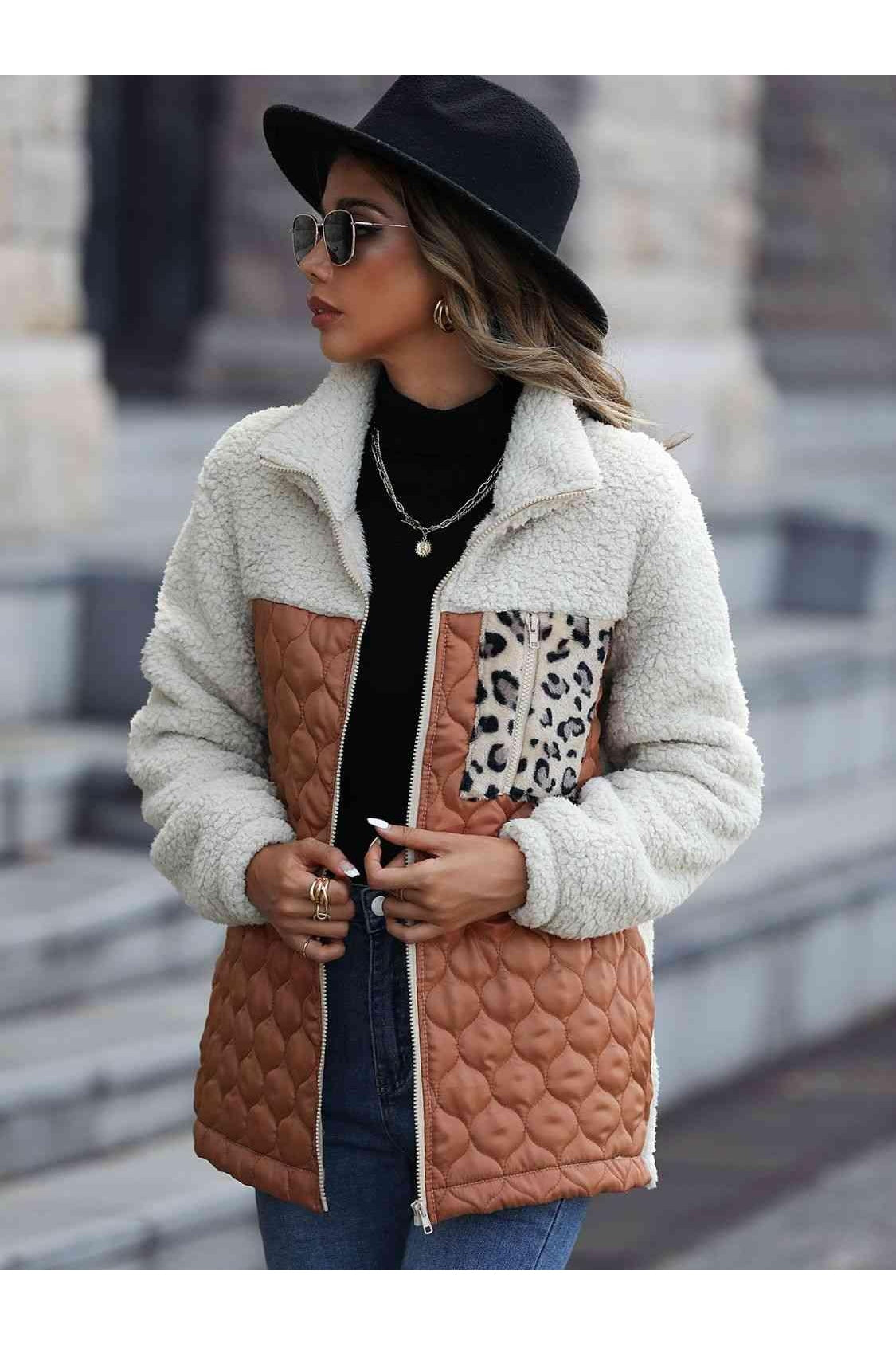 Leona Leopard Color Block Zip-Up Jacket, Multiple Colors - SwagglyLife Home & Fashion