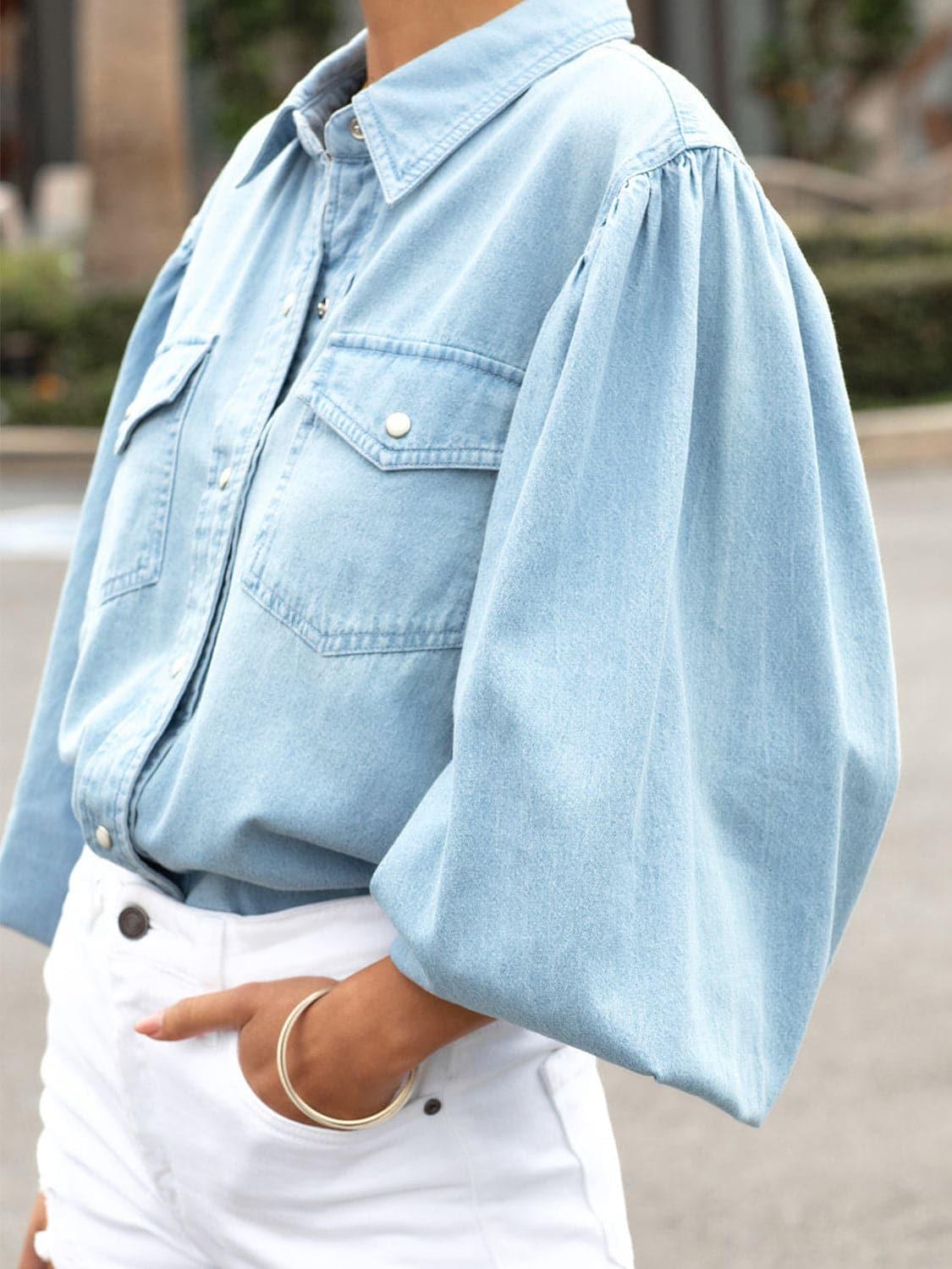 Snap Down Puff Sleeve Denim Jacket - SwagglyLife Home & Fashion