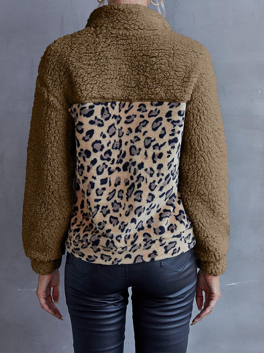 Leopard Quarter-Snap Teddy Sweatshirt, 3 Colors - SwagglyLife Home & Fashion