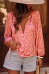 Leslie Floral Tie Neck Balloon Sleeve Shirt - SwagglyLife Home & Fashion