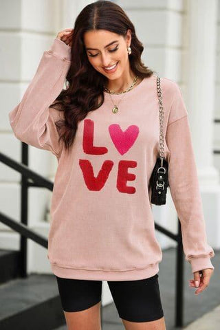 LOVE Round Neck Dropped Shoulder Sweatshirt - SwagglyLife Home & Fashion