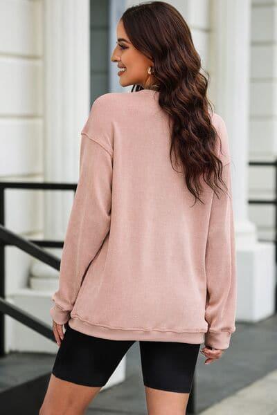 LOVE Round Neck Dropped Shoulder Sweatshirt - SwagglyLife Home & Fashion