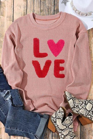 LOVE Round Neck Dropped Shoulder Sweatshirt - SwagglyLife Home & Fashion