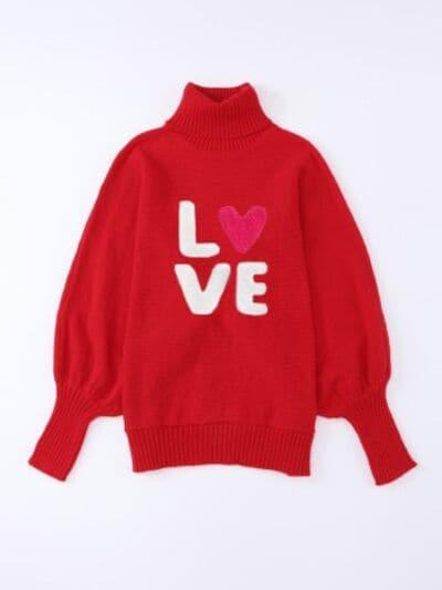 LOVE Turtleneck Batwing Sleeve Sweater - SwagglyLife Home & Fashion