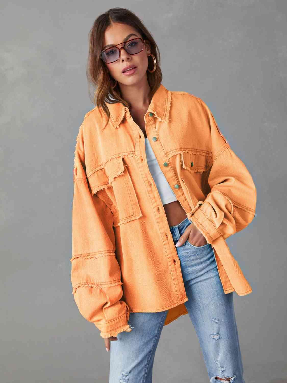 Maeve Dropped Shoulder Raw Hem Jacket - SwagglyLife Home & Fashion