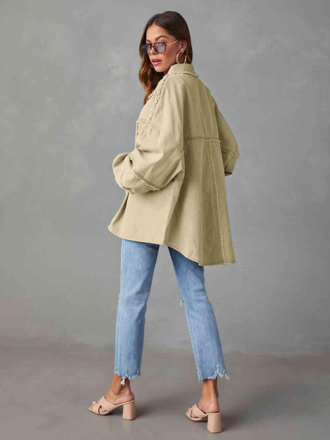 Maeve Dropped Shoulder Raw Hem Jacket - SwagglyLife Home & Fashion