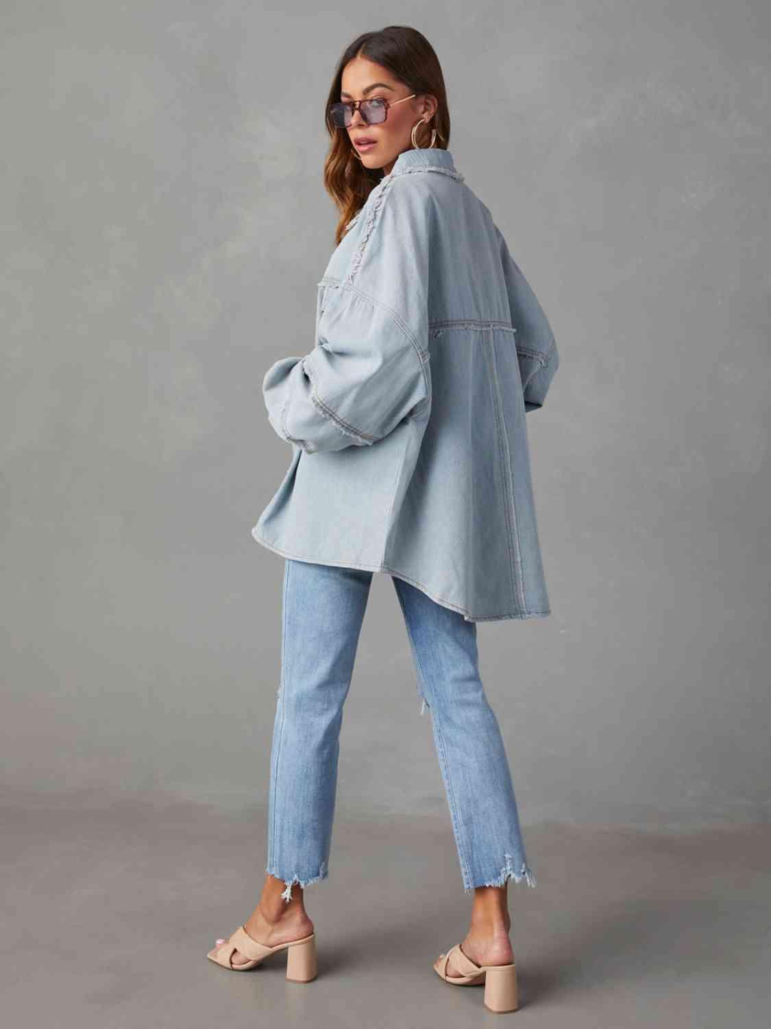 Maeve Dropped Shoulder Raw Hem Jacket - SwagglyLife Home & Fashion