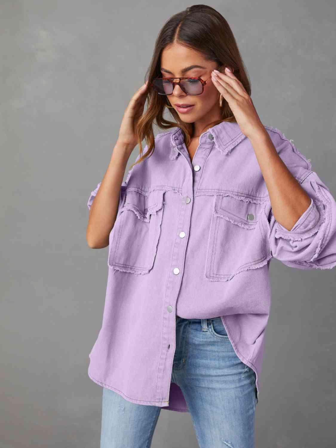 Maeve Dropped Shoulder Raw Hem Jacket - SwagglyLife Home & Fashion