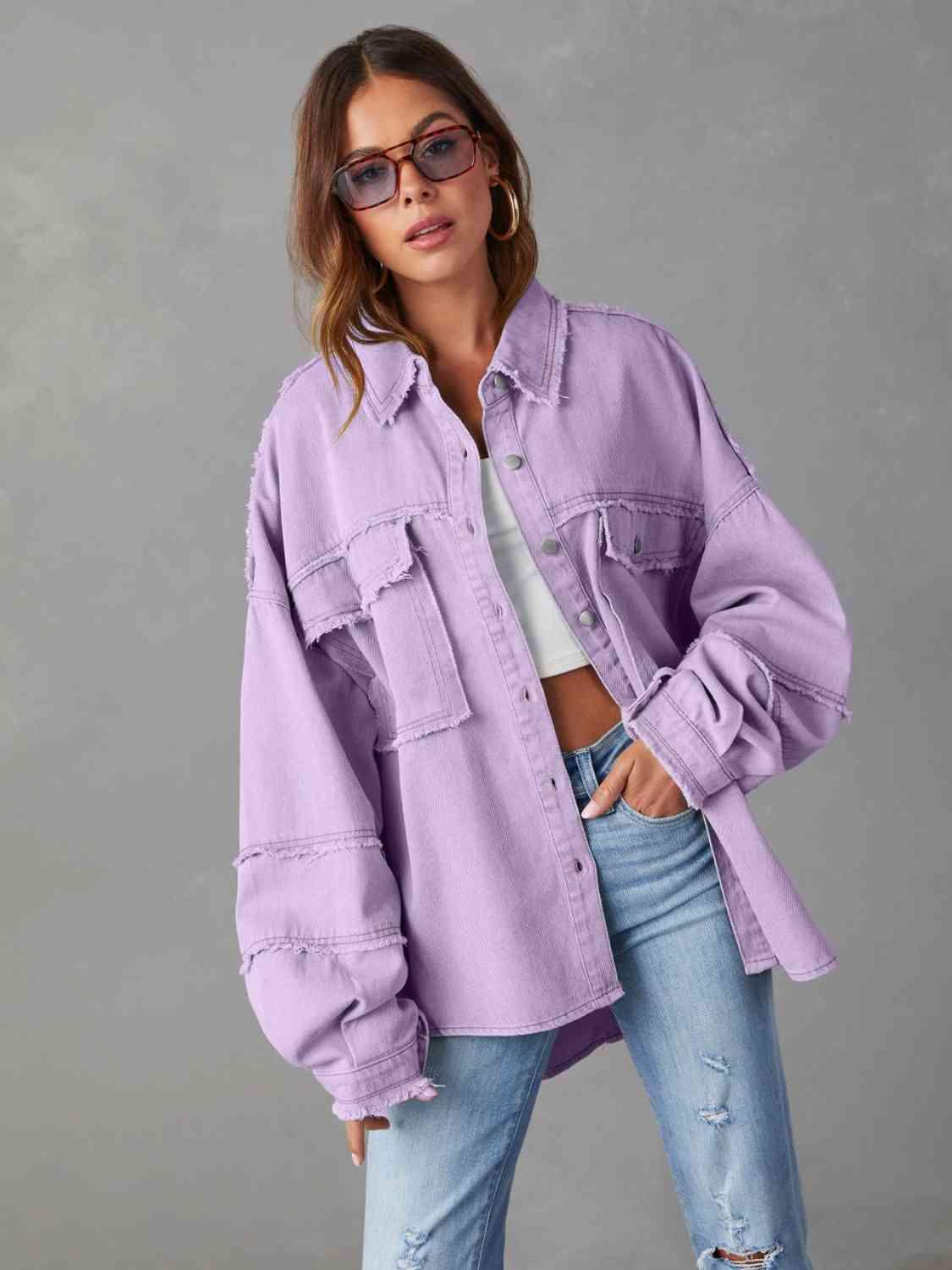 Maeve Dropped Shoulder Raw Hem Jacket - SwagglyLife Home & Fashion