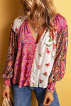 Mallory Multicolor Floral Notched Neck Lantern Sleeve Blouse - SwagglyLife Home & Fashion