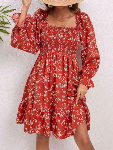 Floral Smocked Square Neck Dress - SwagglyLife Home & Fashion