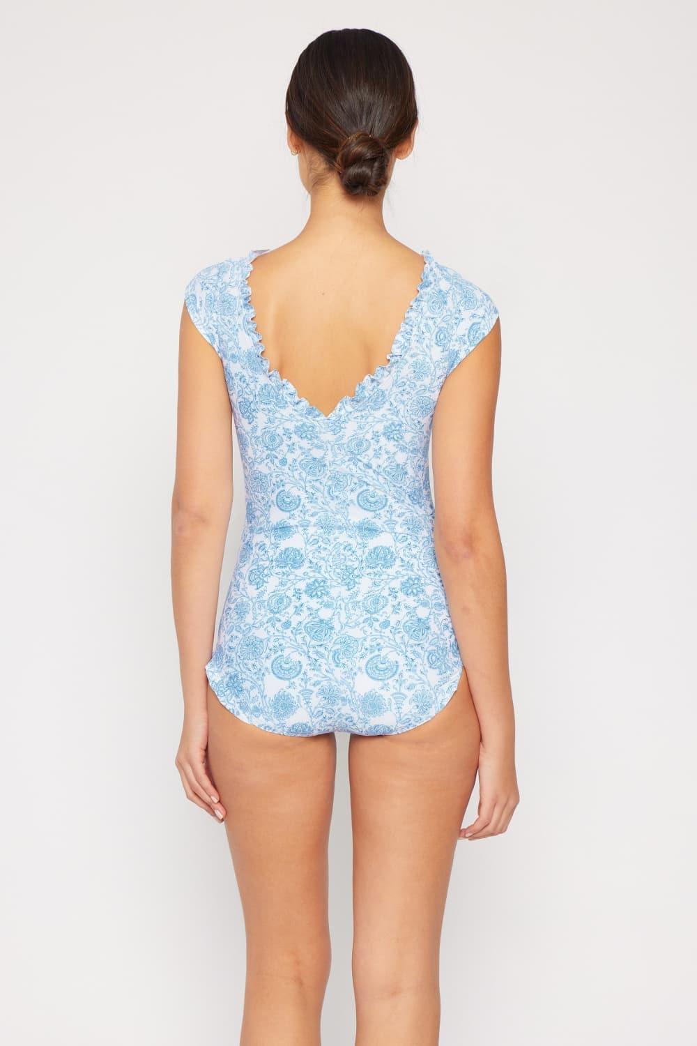Marina West Swim Bring Me Flowers V-Neck One Piece Swimsuit In Thistle Blue - SwagglyLife Home & Fashion