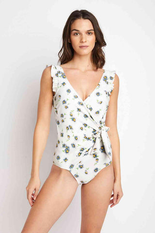 Marina West Swim Float On Ruffle Faux Wrap One-Piece in Daisy Cream - SwagglyLife Home & Fashion